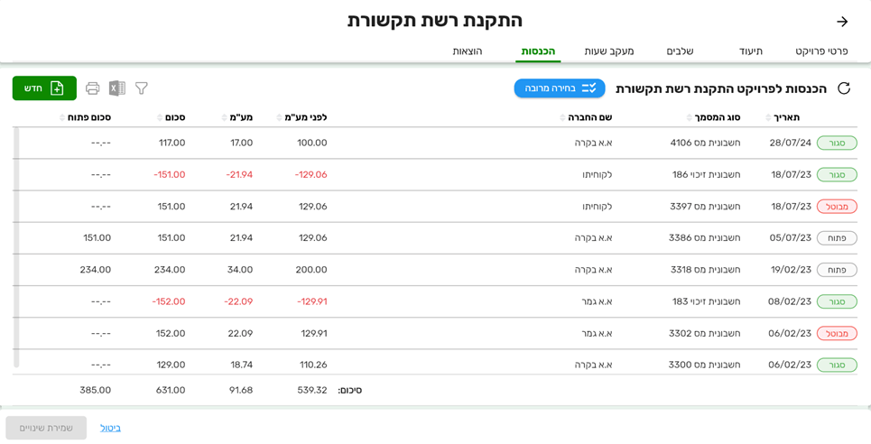 מסך לשונית הכנסות דוגמא להתקנת רשת תקשורת | ביג בוס