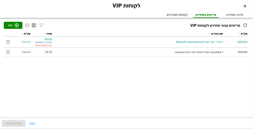 מסך פריטים במחירון תחת המחירון - ביג בוס תוכנה לניהול עסק
