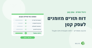 דוח תזרים מזומנים לעסק קטן — חשבוניות לגבייה ושיקים להפקדה בפלוס, הוצאות לתשלום ושיקים לפרעון במינוס, והיתרה בפועל