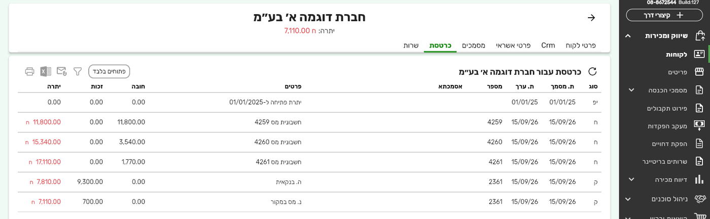 כרטסת לקוח בביג בוס: חובה, זכות ויתרה מצטברת
