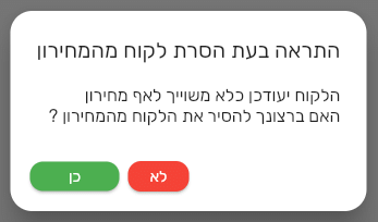 הודעת אישור להסרת לקוח מהמחירון: הלקוח יעודכן כלא משוייך לאף מחירון