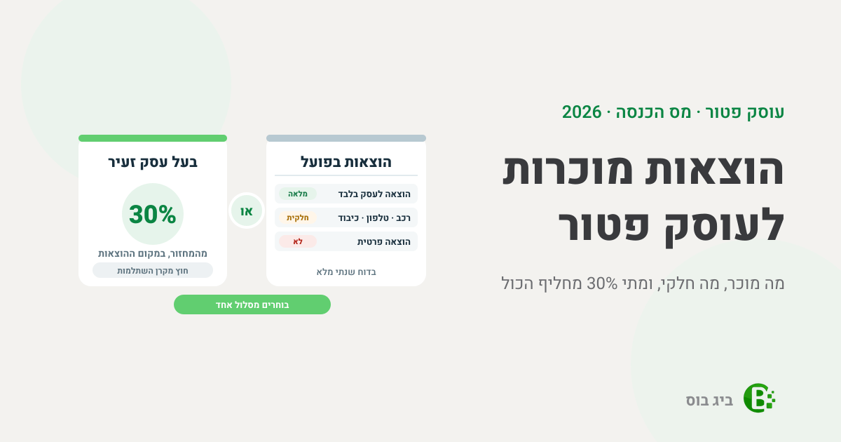 הוצאות מוכרות לעוסק פטור — שני מסלולים: הוצאות בפועל (מלאה, חלקית או לא מוכרת) או 30% מהמחזור לבעל עסק זעיר