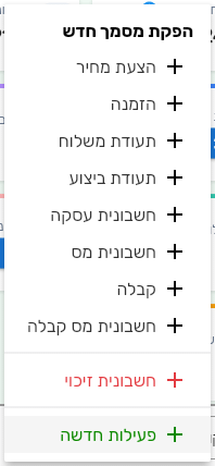 תפריט מסמך חדש בגרסת הנייד של ביג בוס עם תעודת ביצוע ברשימה