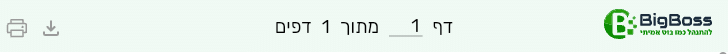 סרגל הכלים של עמוד הצפייה במסמך בביג בוס עם מספור העמודים והכפתורים להורדה ולהדפסה
