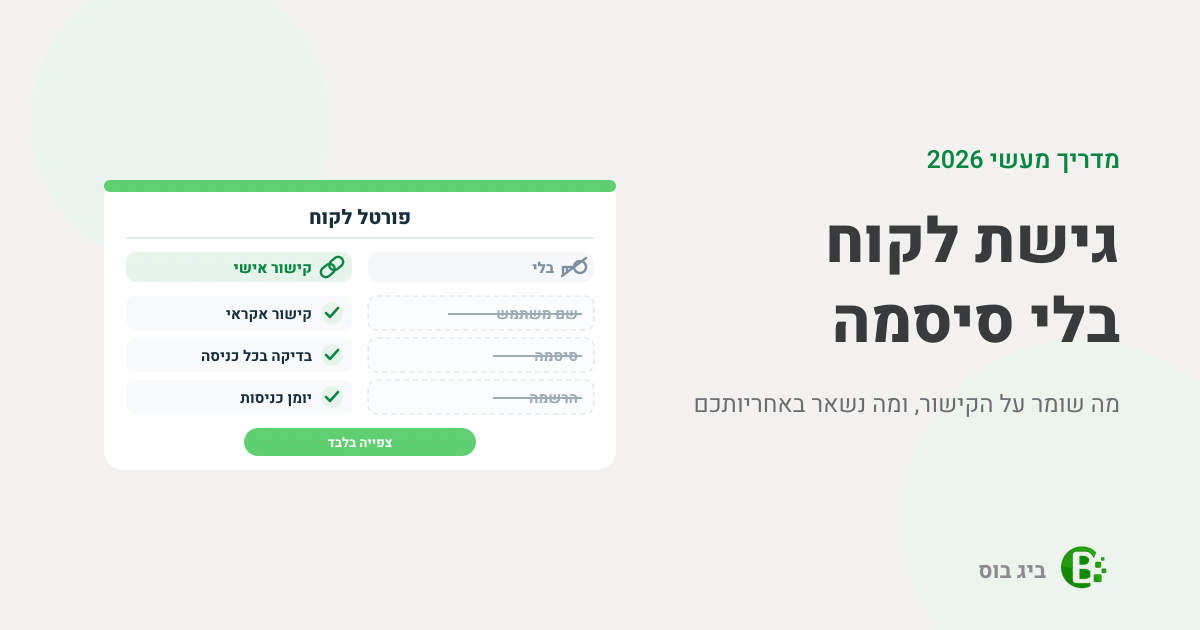 גישת לקוח בלי סיסמה: קישור אישי לפורטל הלקוח במקום שם משתמש, סיסמה והרשמה, ומה שומר עליו