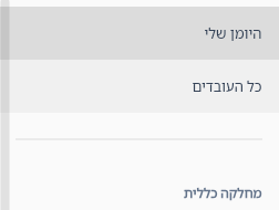 הבורר בראש יומן העבודה בביג בוס עם האפשרויות היומן שלי וכל העובדים ומתחתיהן שם המחלקה