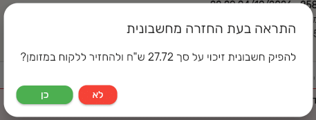 שאלת האישור בקופה של ביג בוס לפני הפקת הזיכוי והחזר במזומן ללקוח