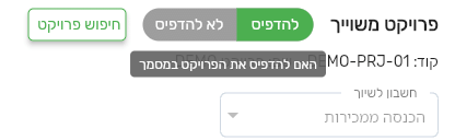 אזור פרויקט משוייך במסמך הכנסה בביג בוס עם המתג להדפיס דלוק וההסבר האם להדפיס את הפרויקט במסמך