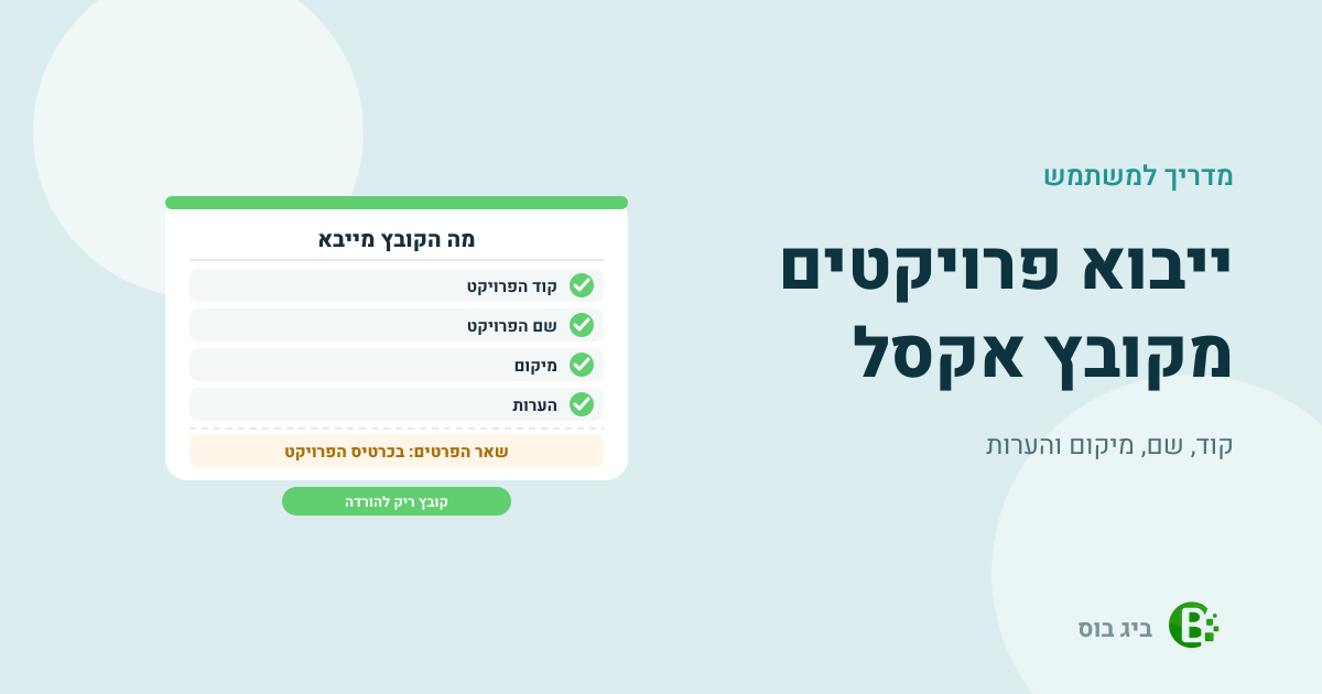 מדריך למשתמש לייבוא פרויקטים מקובץ אקסל בביג בוס